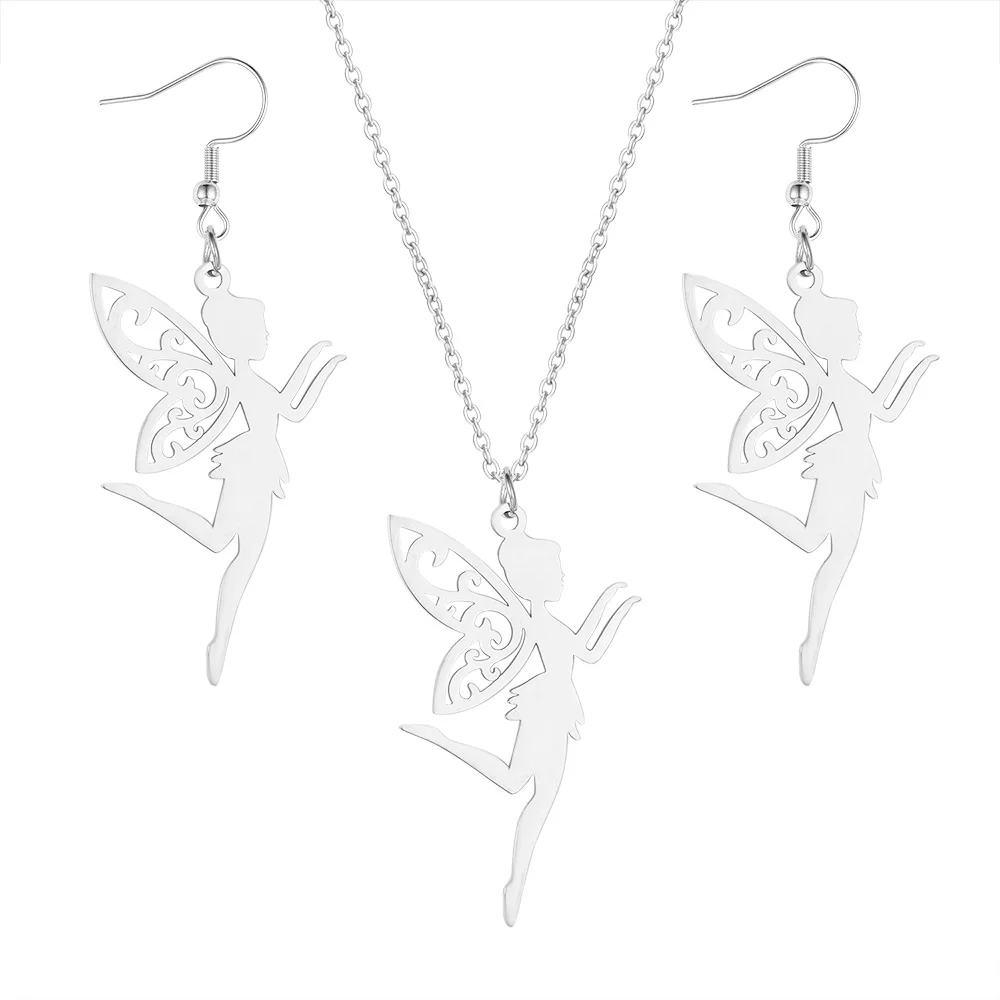 

Vni Mia 100% Stainless Steel Minimalism Geometric Fairy Angel Earring Necklace Jewelry Set Women Wholesale Dropshipping