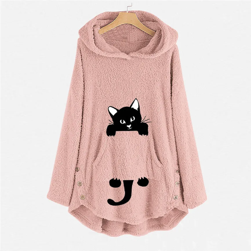 Модный пуловер с вышивкой топы блузка повседневное пальто женская вышитая кошка