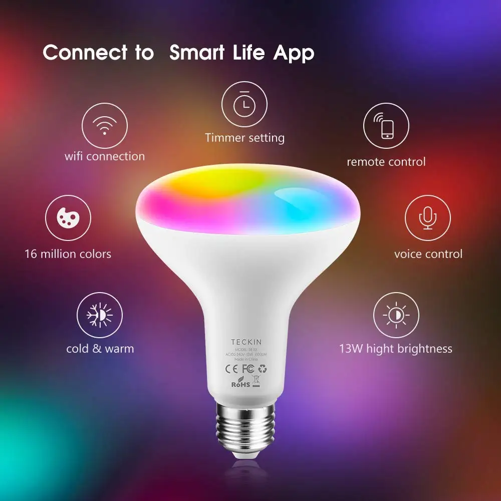 Smart Light Bulb LED RGB Color Changing E27 100W Equivalent Compatible with Alexa and Google Home IFTTT BR30 WiFi | Лампы и освещение