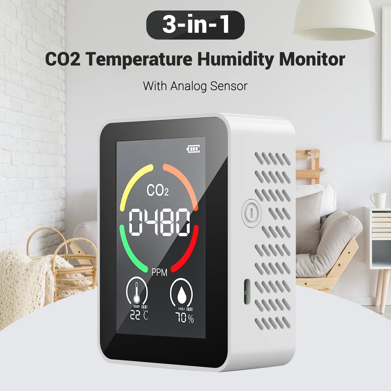 

3-в-1 CO2 Температура Влажность монитор многофункциональный Датчик качества воздуха USB Перезаряжаемые Крытый детектор двуокиси углерода