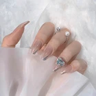 Накладные ногти, накладные ногти, накладные ногти, полное покрытие, накладные ногти, 24 шт., с французским краем, кристаллы для ногтей