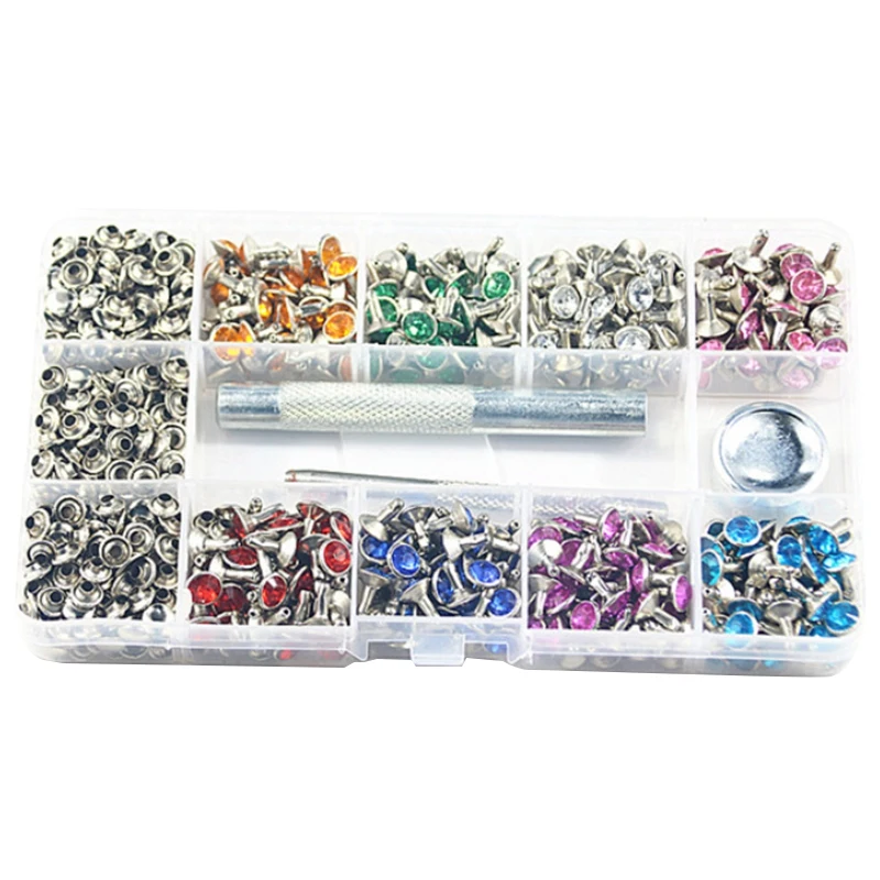 

400 Sets 7MM Mixed Colors Crystal Rivets Rhinestone Rivets Studs Rapid Rivets for Leather Craft DIY Making