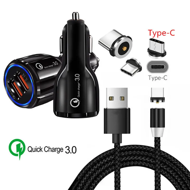 Автомобильное зарядное устройство QC 3 0 USB магнитный кабель Type C для Samsung galaxy A50 S10 S9