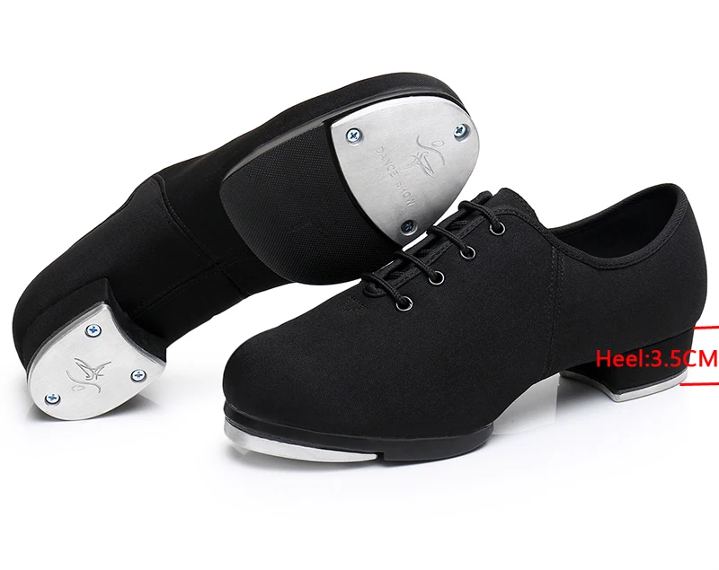 New Classic Oxford Cloth Clogging Tap Shoes For Men And Women Lace Up Middle Heel Aluminum Sole Jazz EU34-EU45 |