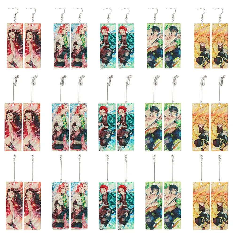 

Demon Slayer Acrylic Earrings Clip Anime Cosplay Props Kimetsu No Yaiba Kamado Tanjirou Hanafuda Gift Toys Jewelry Accessories