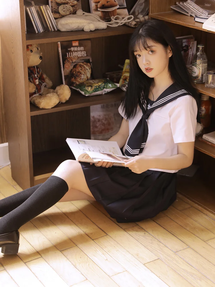 

Japanese JK Uniform Skirt Pleated Skirt Kansai Lapel SEMBEM Basic Summer Sailor Suit College Style School Uniform Women's Suit