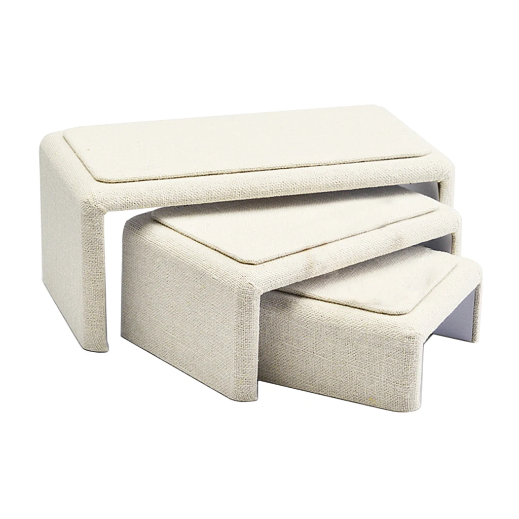 

Creamy White Earrings Showcase Stand Bench Jewelry Organizer Racks Linen
