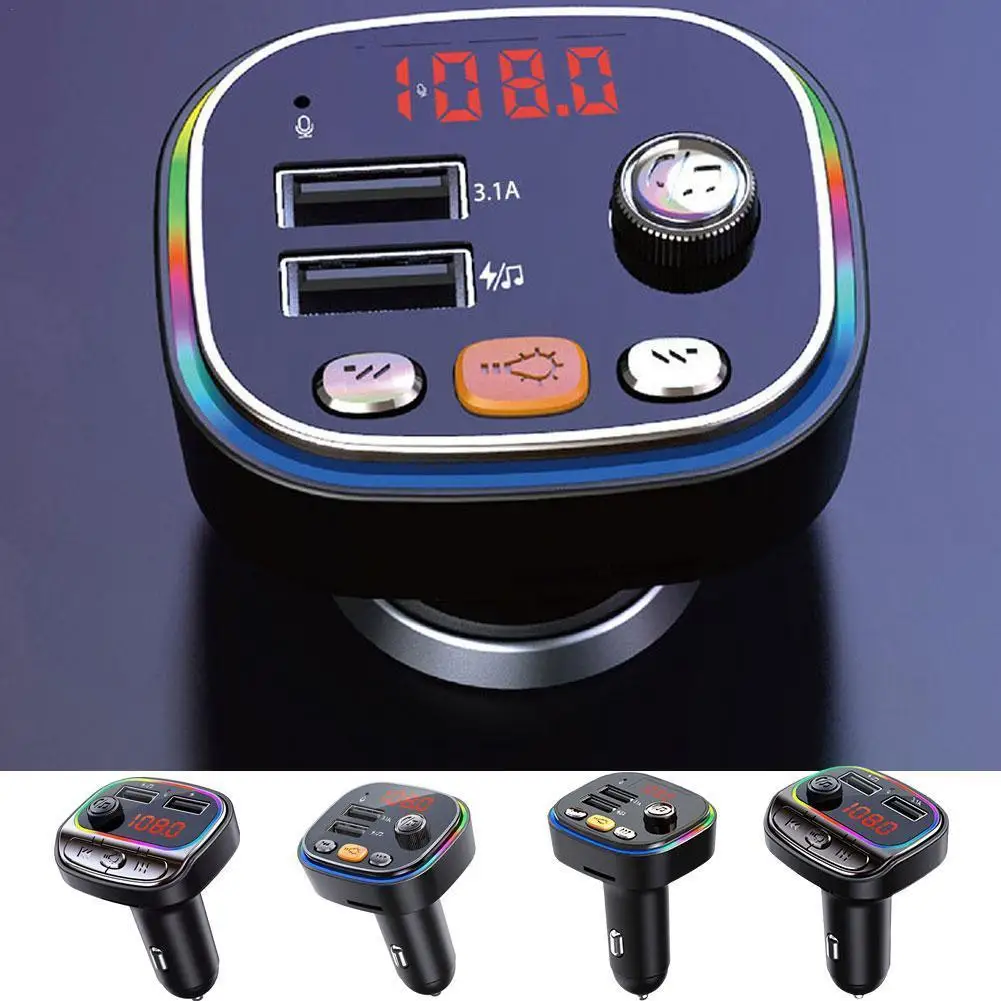 

FM Transmitter TF Card U Disk Music MP3 Player USB Car Charger Handsfree Bluetooth-compatible Car Kit With Atmosphere Light