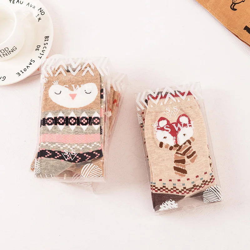 2 Pairs/Lot Winter Autumn Women's Cotton Cartoon Cute Sox for Female Girl Warm Funny Cat Fox Owl calcetines gifts meias | Женская
