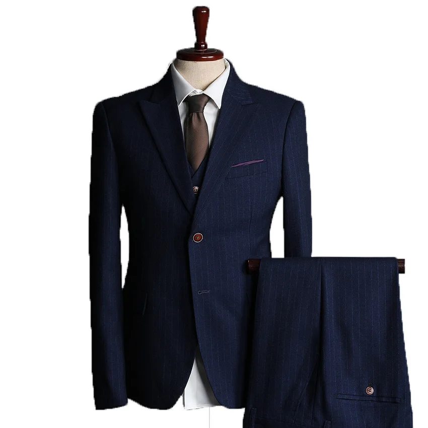 

Men's Slim Business Leisure Professional Two Piece Suits Navy Blue Bridegroom Party Wedding Suit for Men