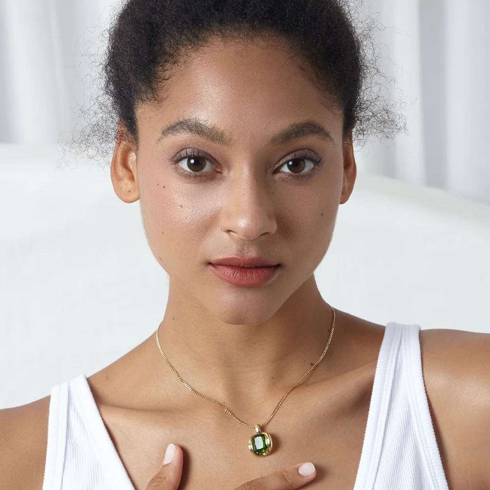 

Женское Ожерелье-чокер из нержавеющей стали с зеленым камнем