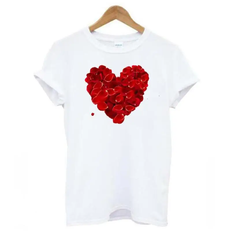 

Fashion Heart Print Love Tee Shirt Femme Couples Summer Short Sleeve Cute T Shirt Women Tops Cotton Casual Harajuku Shirt Tshirt