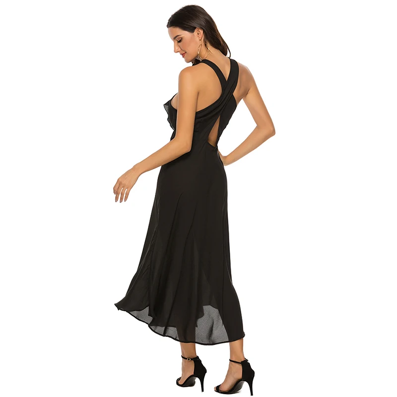 

Summer Long Dress Solid Casual Midi Dresses Black Halter Strapless New 2021 Black Patry Evening Clothes For Women