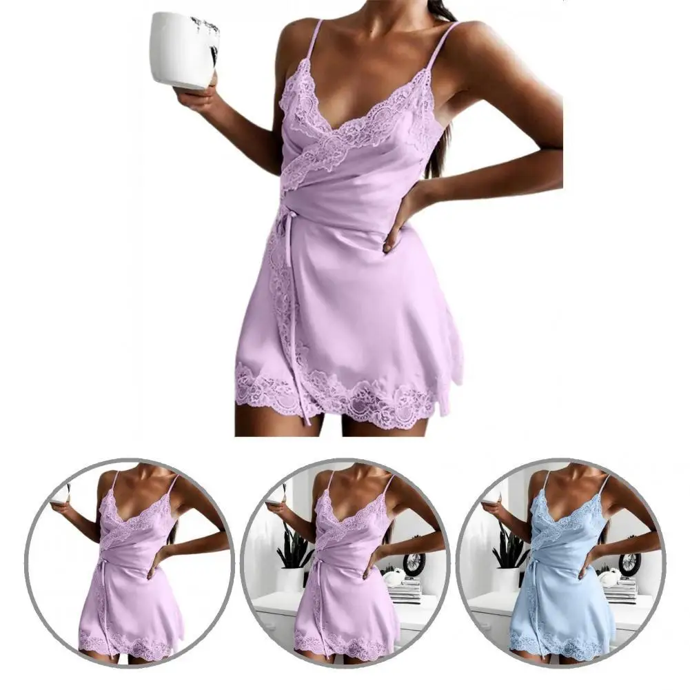 

Enchanting Charming Deep V Neck Sleeveless Sleepwear Smooth Sleepwear Solid Color for Sleeping