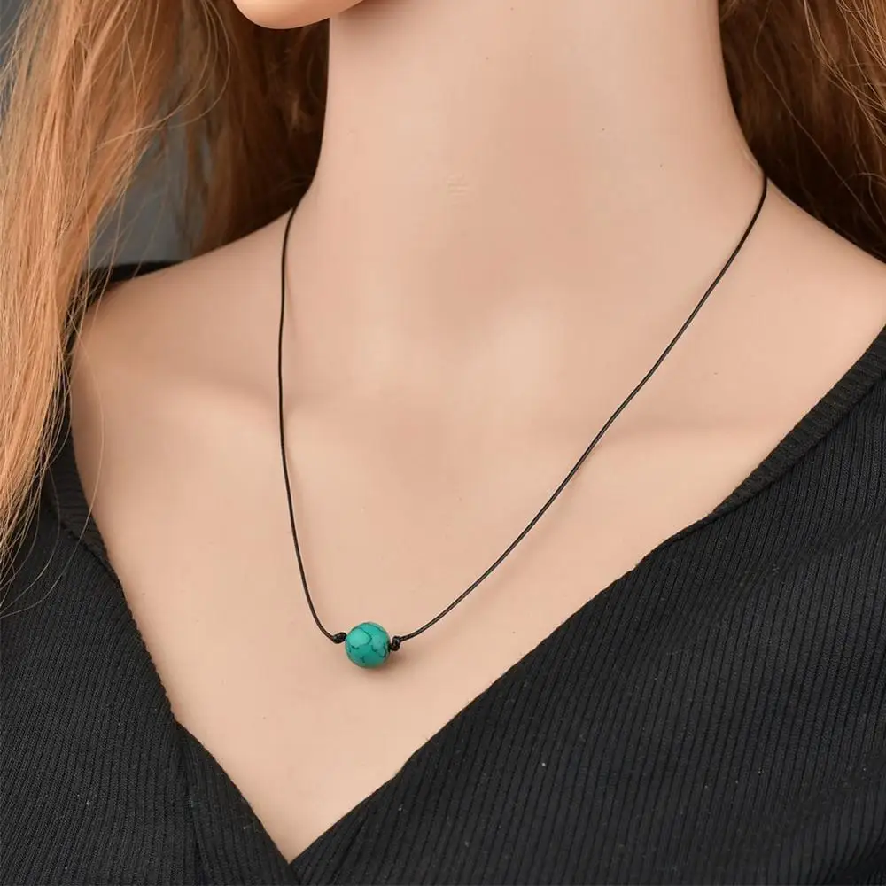 Цепочка с подвеской из черной кожи простой кулон жемчугом ожерелье натурального