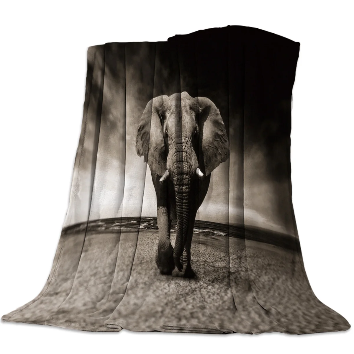 

Wild Animals Elephant Sky Flannel Blanket Portable Soft Throw Blanket Warm Microfiber Blankets for Beds