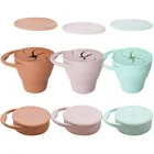 Однотонная детская чашка для закусок, портативный контейнер для хранения еды, без БФА, силиконовый контейнер для закусок с крышкой