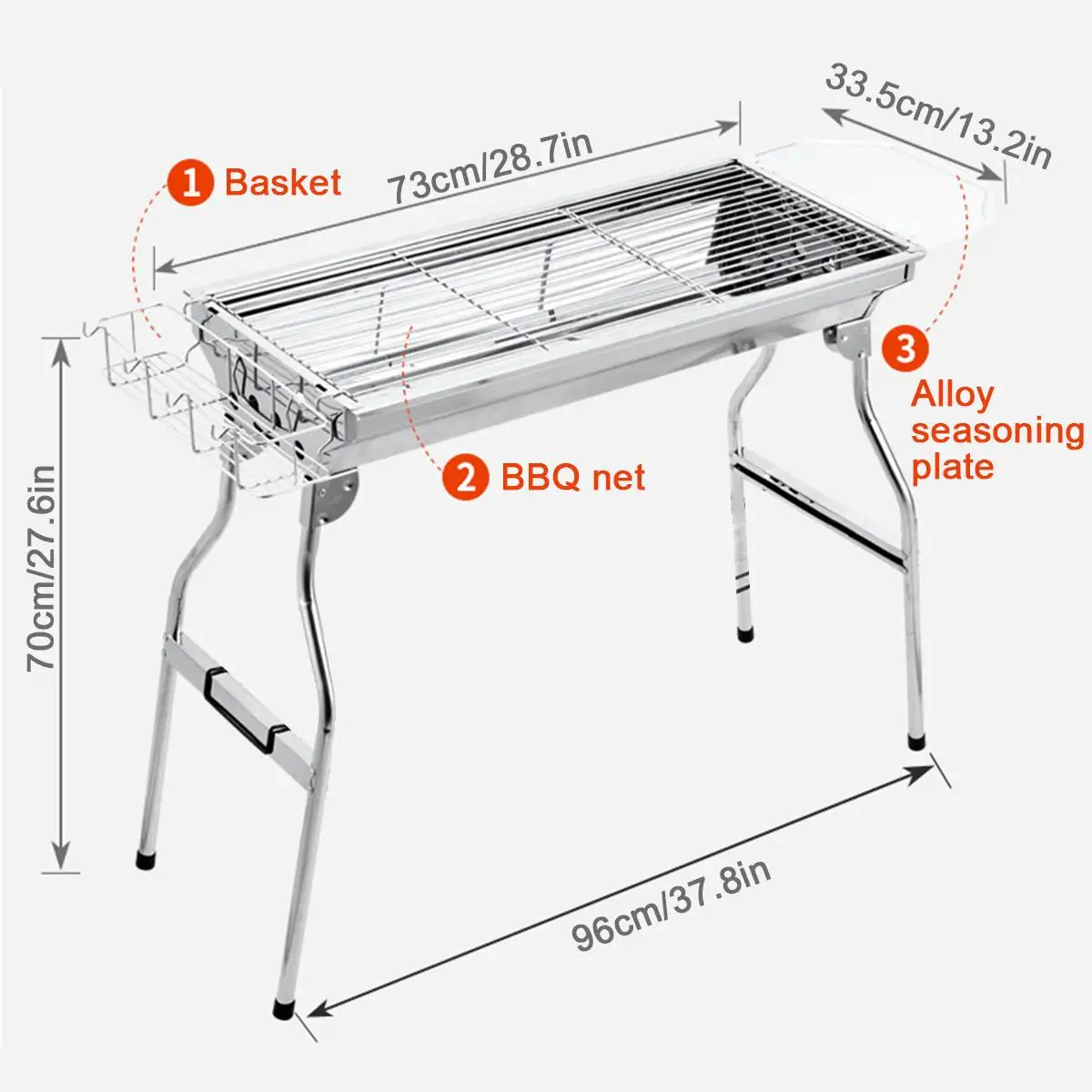 

Picnic BBQ Charcoal Grills Stainless Steel BBQ Grill Folding BBQ Barbecue Accessories Charcoal Camping Outdoor Grill 73cm