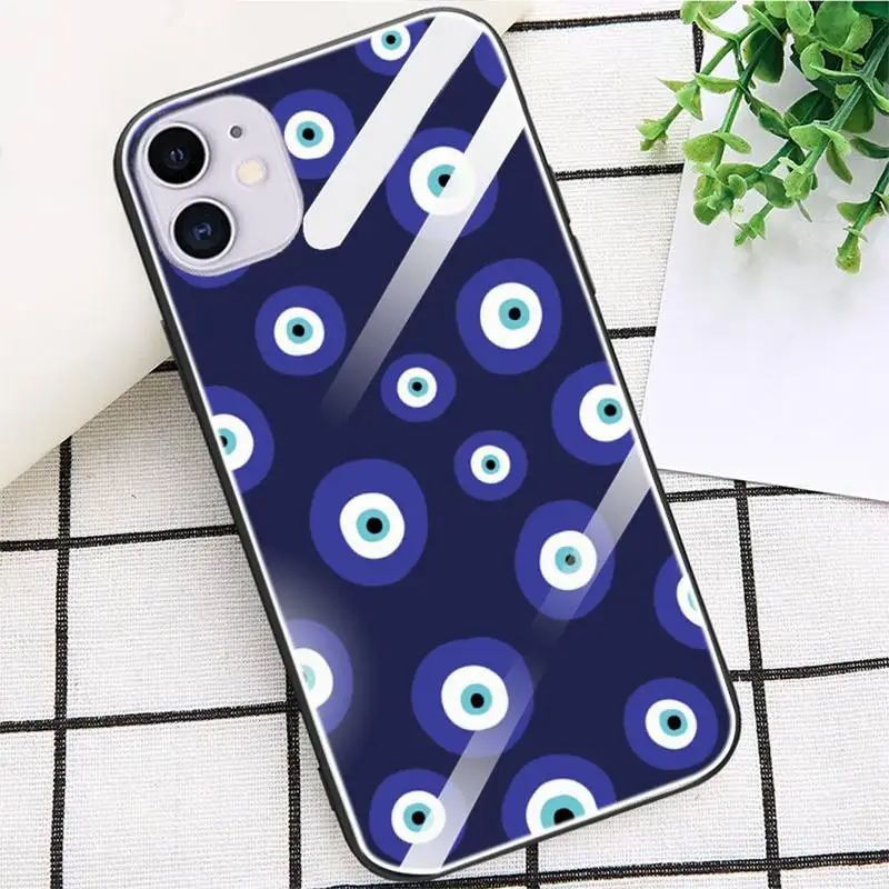 

Lucky Eye Blue Evil-Eye Print Phone Case Glass Fundas Coque For IPhone 12 11 Pro Max Cases XR XS 7 8 Plus Cover Carcasa