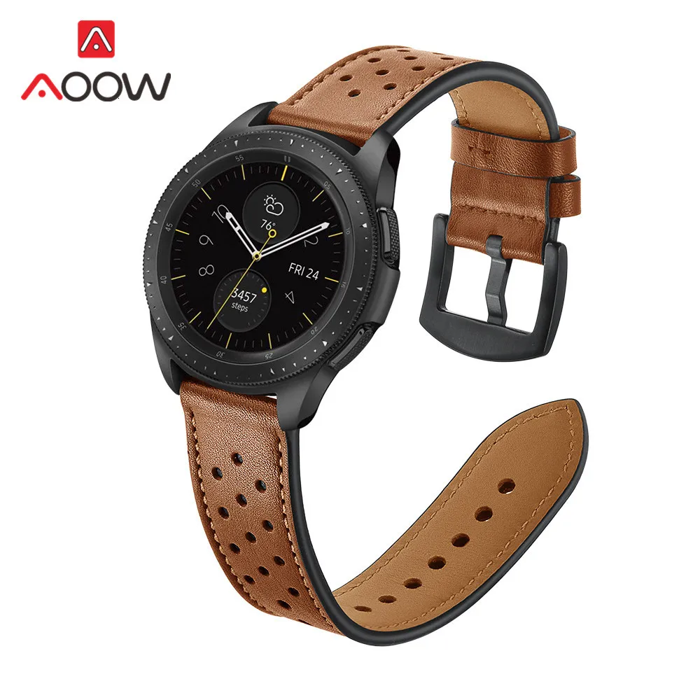 20 мм 22 мм ремешок для часов из натуральной кожи для samsung Galaxy Watch 42 мм 46 мм версия черные коричневые отверстия замена Браслет ремешок