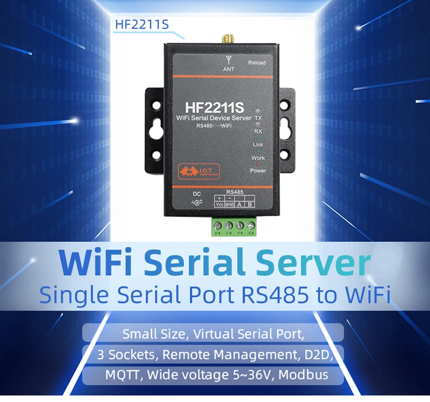HF2211S промышленный последовательный преобразователь Modbus RS485 в Wi-Fi TCP IP Telnet MQTT 2 м