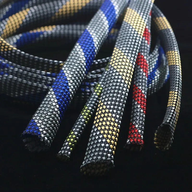 10m  3 ~ 20mm XSSH Audio HIFI Shield Suspension Screen Woven Rayon Nylon Cotton Snakeskin Mesh Knit Braided Cable Sleeve Tube