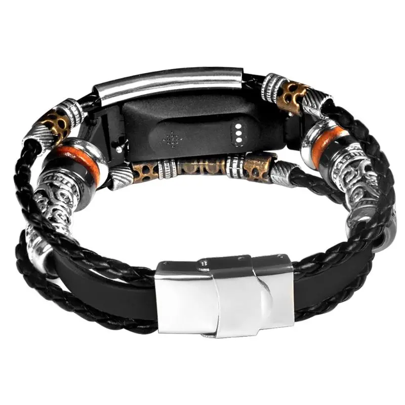

National Style Woven Beads Wrist Strap Metal Watchband for FItbit Inspire