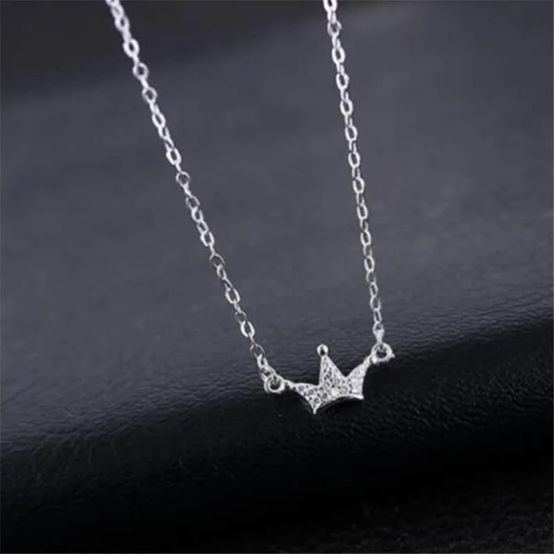 

Wedding 925 Sterling Silver Crown Fine Jewelry Crystal Necklaces For Women Lady Girl 925-Sterling-Silver Accessories N008