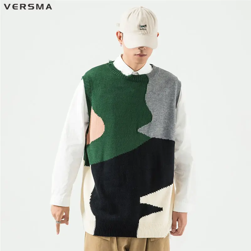 Мужской Камуфляжный жилет VERSMA черный с разрезами и воротником-стойкой без