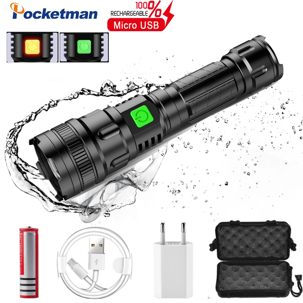 

Super Bright LED Flashlight T6/L2 USB Rechargeable Flashlight Power Tips Zoomable Torch Lantern Lamp for Camping Hiking by 18650