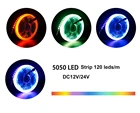 Светодиодная лента RGB SMD5050, гибкая мягкая лента, 120 светодиодовм, 600 светодиодов, 5 м, холодный синийрозовыйкрасный, 12 В постоянного тока, 24 В, водонепроницаемая, не водонепроницаемая