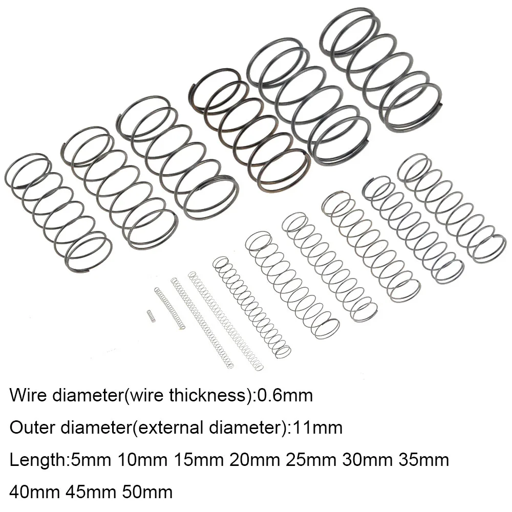 

10PCS 0.6*11*5-50mm Spring Steel Small Compression Release Mechanical Return Spring Pressure Spring OD 11mm 0.6x11x5-50mm