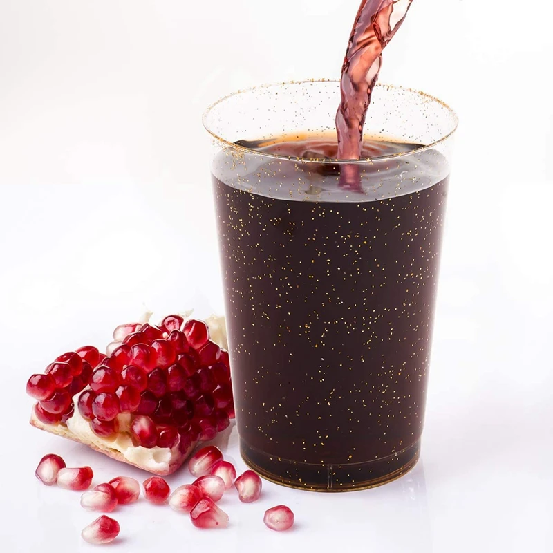 12OZ золотого Пластик чашки одноразовые с золотым блеском прозрачные для дома