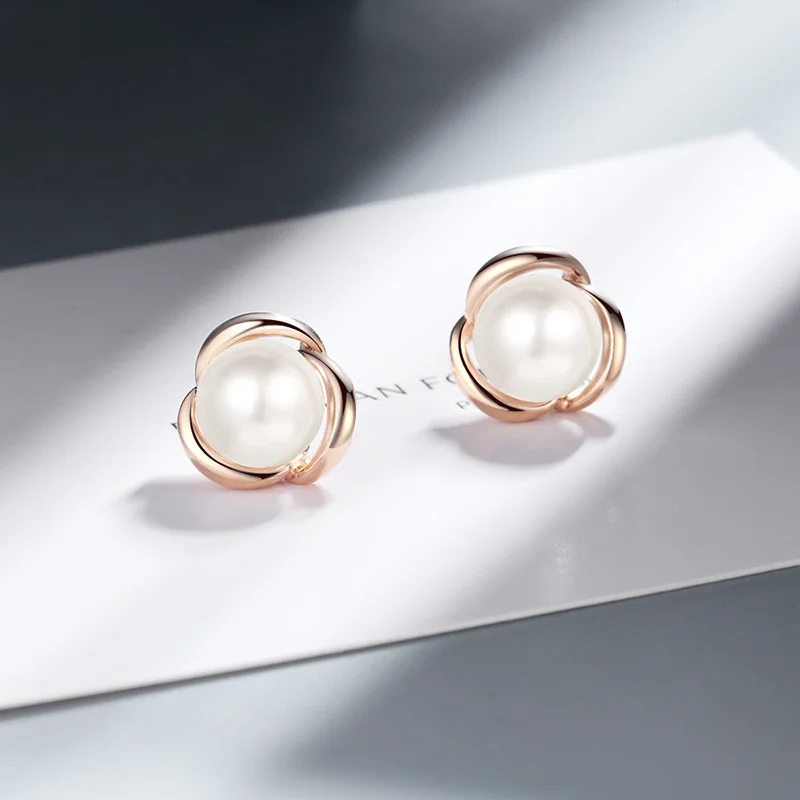 

Simple Style Elegant Pearl Stud Earrings Minimal Tiny Flower Romantic Rose Gold Charming Female Earring Piercing Jewelry Gifts