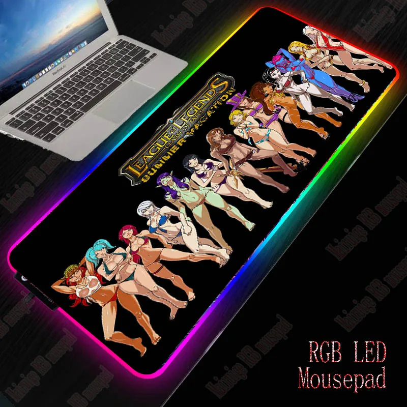 

XGZ Sexy Girl Gaming RGB Gamer Large Mousepad LED Lighting USB Keyboard Colorful Desk Pad Mice Mat for PC Laptop Desktop LOL