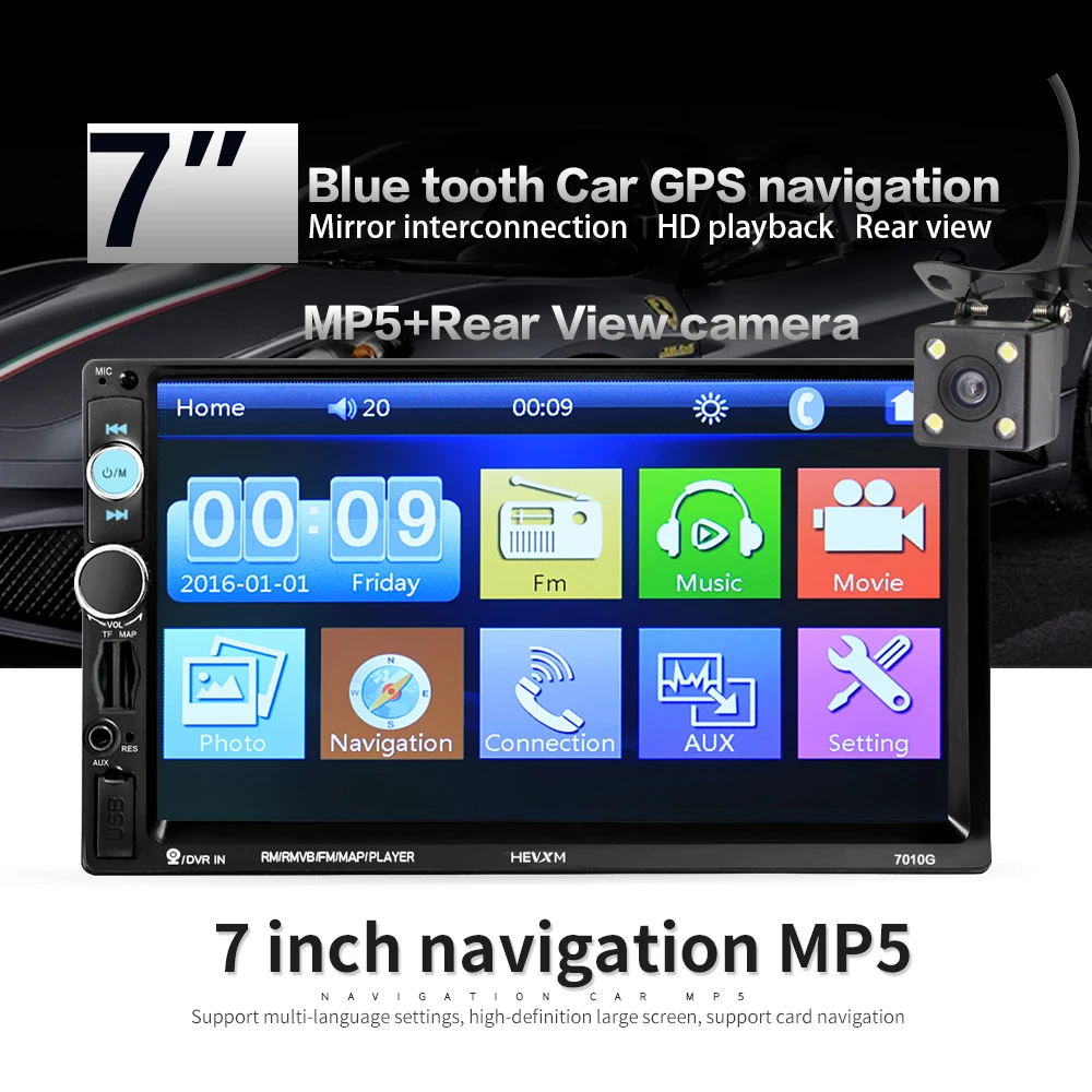 Автомагнитола 2 din 7 дюймов HD GPS-навигация камера Bluetooth AUX MP3 MP5 стерео FM аудио USB