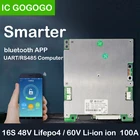 Защитная плата JBD 16S, 48 В, Lifepo4, 60 В, интеллектуальная Bluetooth BMS связь 100A RS485 PC APP Phone UART