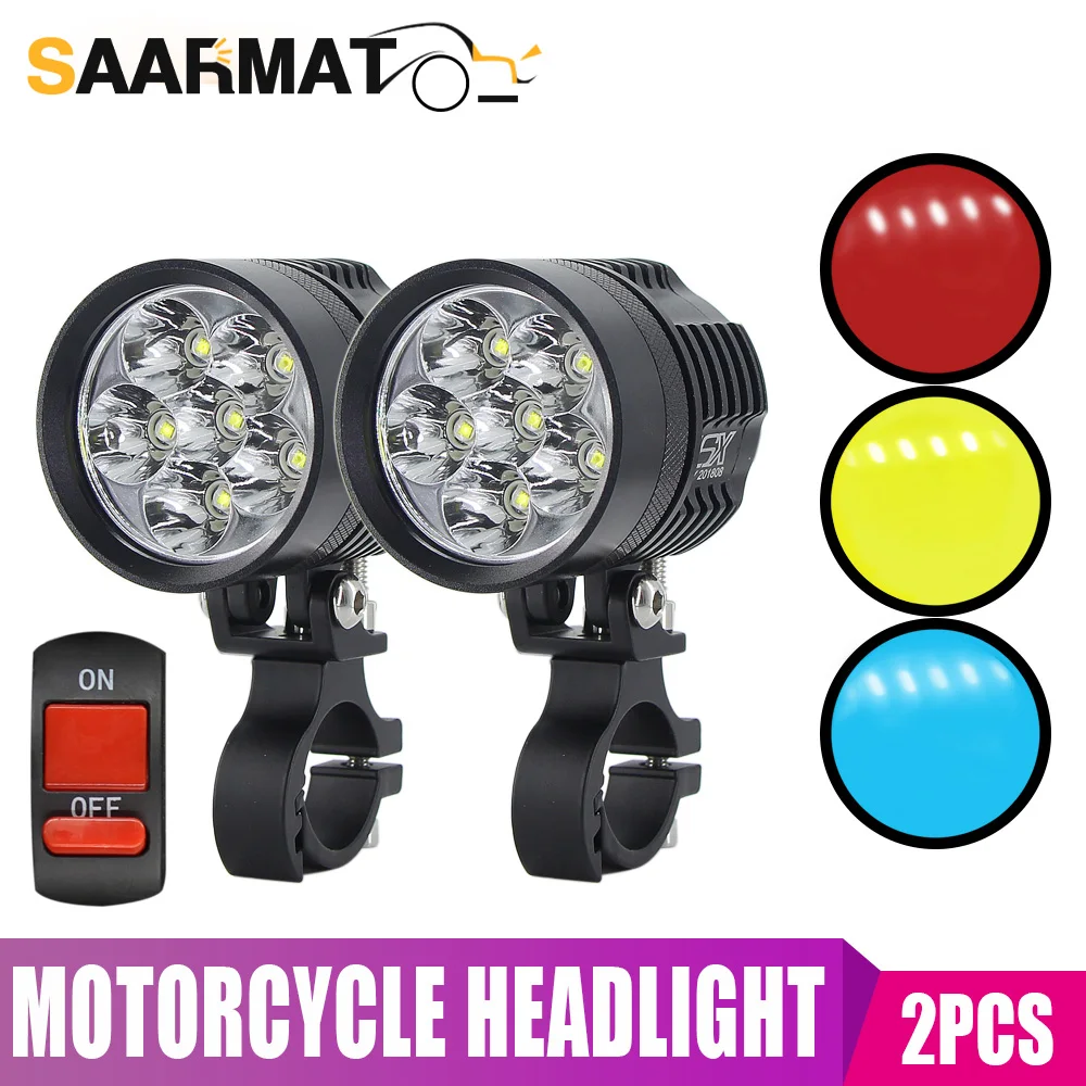 2Pcs LED Motorcycle Headlight Bulbs Blue Red Yellow Lights Universal L6X Automobiles Spotlight Head lamp 8000lm 12V Fog Lights