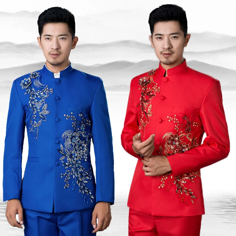 Мужской костюм для хоста в китайском стиле взрослых туника с блестками