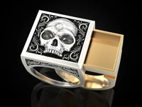 unique two tone skull ring secret compartment memorial souvenir cinerary casket coffin anniversary ring hip hop jewelry