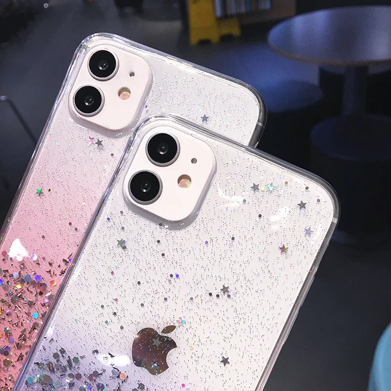 

Clear Glitter Phone Case For iPhone 12 Pro 11 Pro Max XS Max XR X 7 8 Plus 12 Mini SE 2020 Cute Gradient Rainbow Sequins Coque
