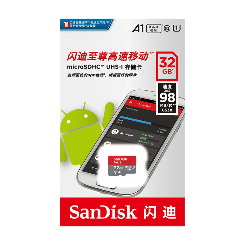 Original Sandisk A1 Micro SD Card 128GB 32GB 64GB 256GB 16G 400GB Ultra Microsd Memory Class10 UHS-3 98M/s TF/SD | Компьютеры и офис