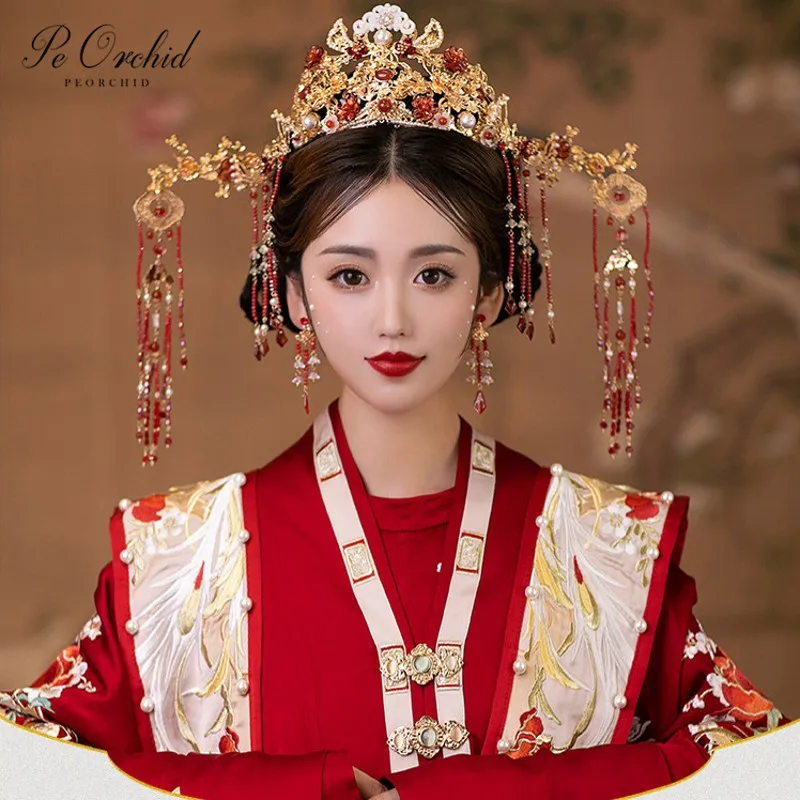 

Классическая свадебная корона для волос PEORCHID, династия Мин, Женская Корона Феникс Hanfu, для косплея