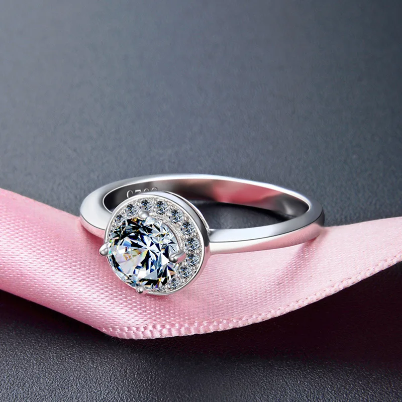 Bague Ringen 925 пробы Серебряное кольцо на палец с кристаллами простые круглые обручальные кольца для женщин Оригинальные серебряные ювелирные изделия для помолвки