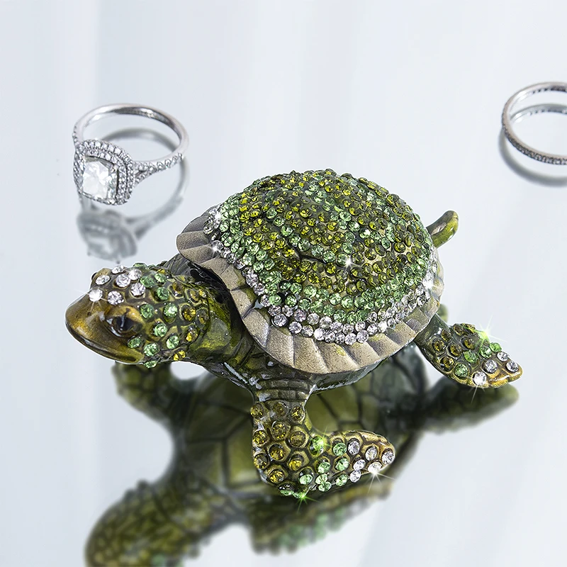 H&D ручная роспись Bejeweled Статуэтка черепаха Ювелирная коробка шарнирный металлический брелок-коробка животное коллекционное кольцо держатель Свадебный декор