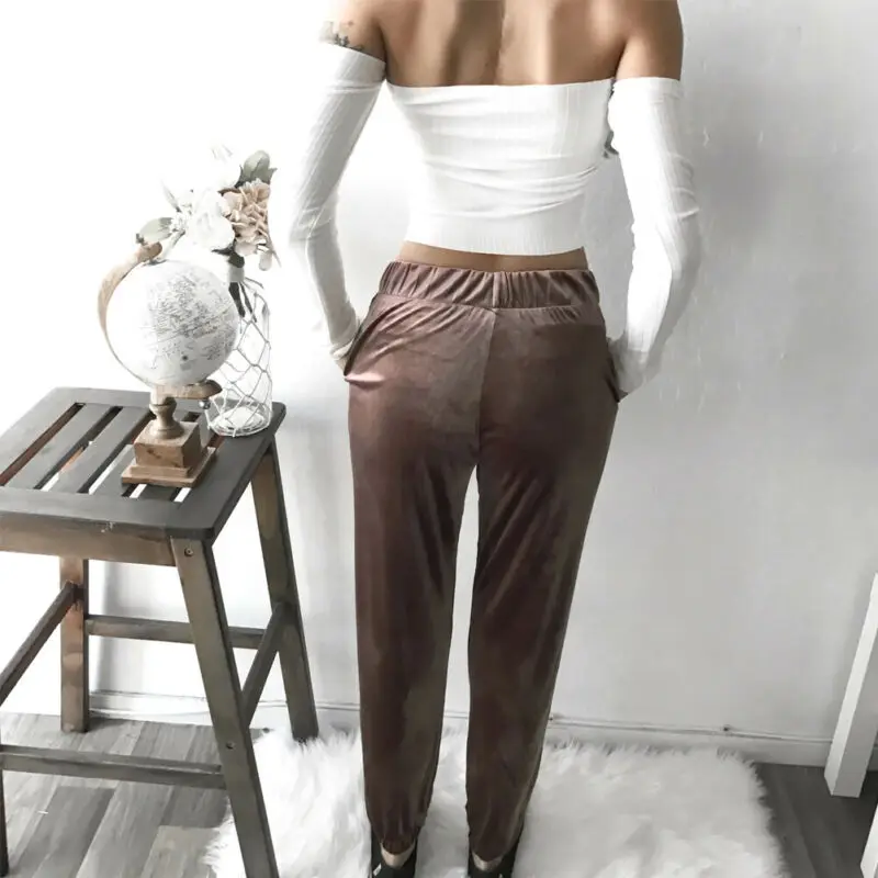 

Brand New Fashion Autumn Winter Sweatpants Women Fleece Pants Casual Lined Harem Trouser Champagne Gold Warm Loose Pants
