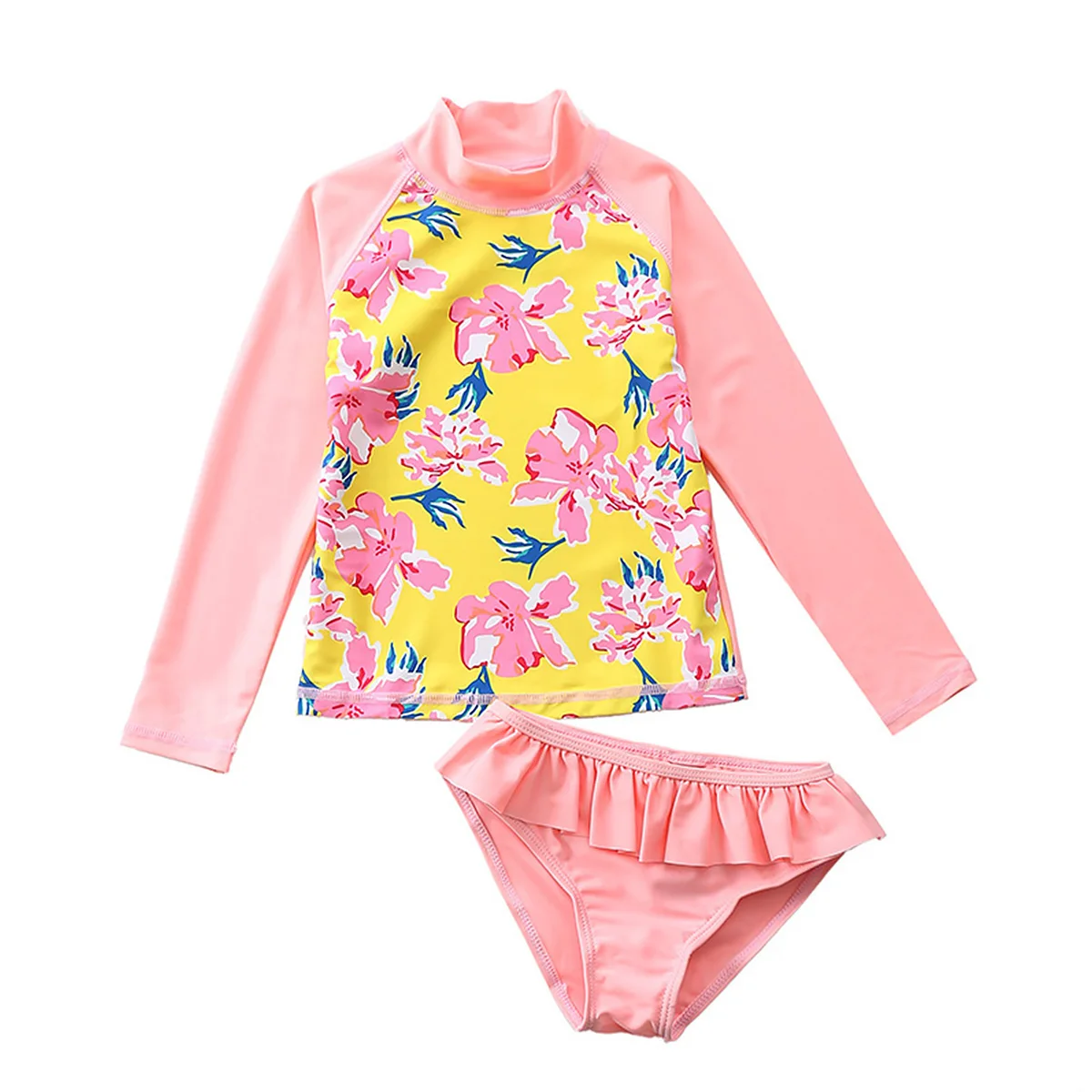 

2022 Kids Girl Swimsuit Two Piece Little Girl Long Sleeve UPF50+ Rash Guard Swimwear Children Bikini Sets UV Protective Sunsuit