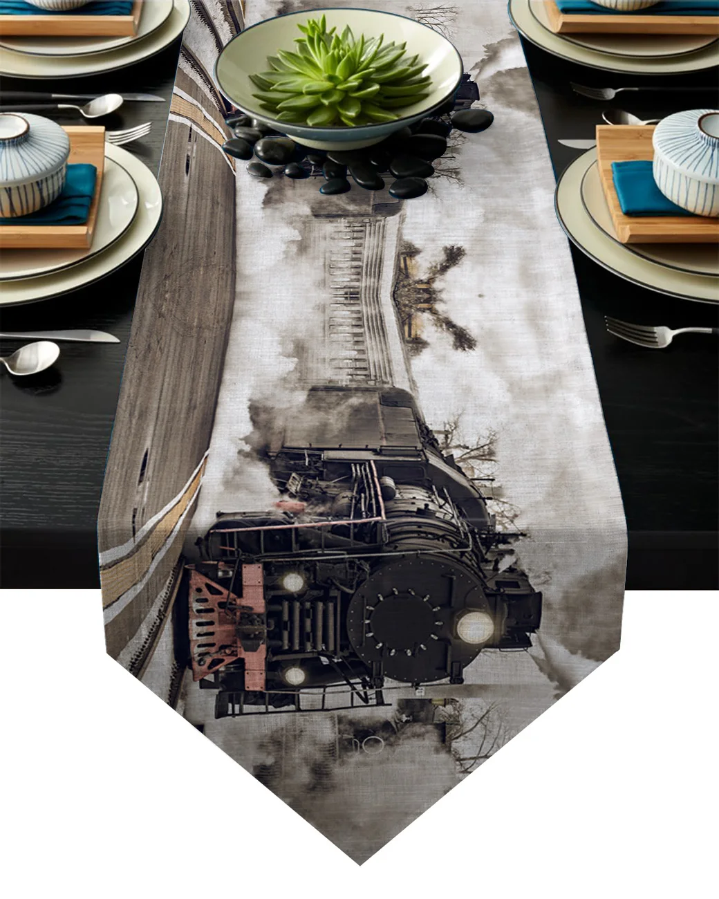 The Steam Age Of Old Trains Table Runners Modern Kitchen Decor Flag Tablecloth Placemat Hotel Home Runner | Дом и сад