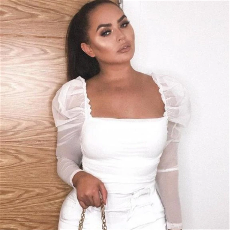 Осенняя винтажная рубашка с квадратным вырезом женская футболка длинными