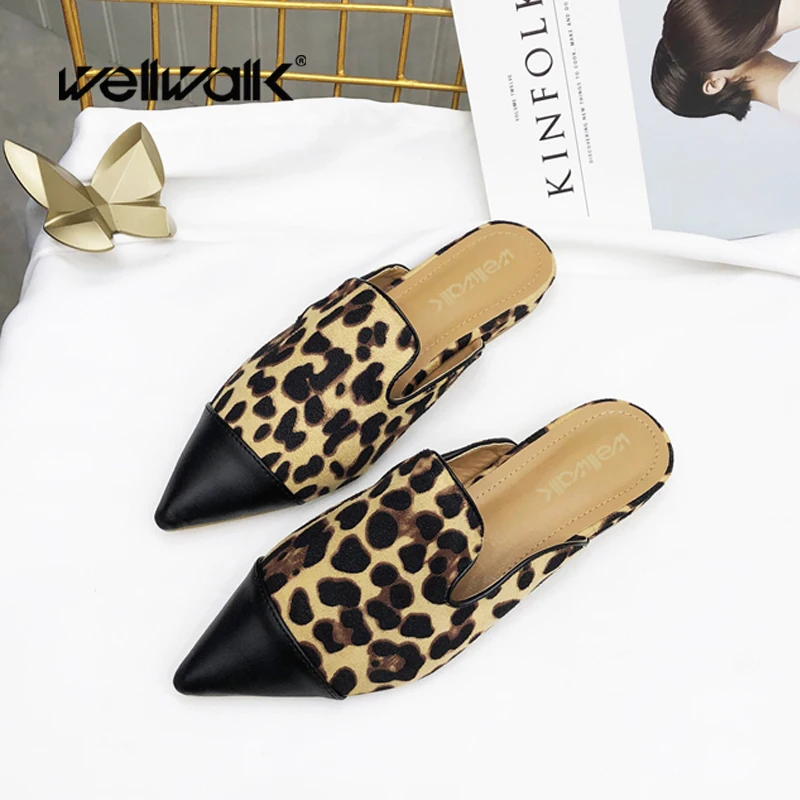 Туфли женские леопардовые на плоской подошве с острым носком|Тапочки| |